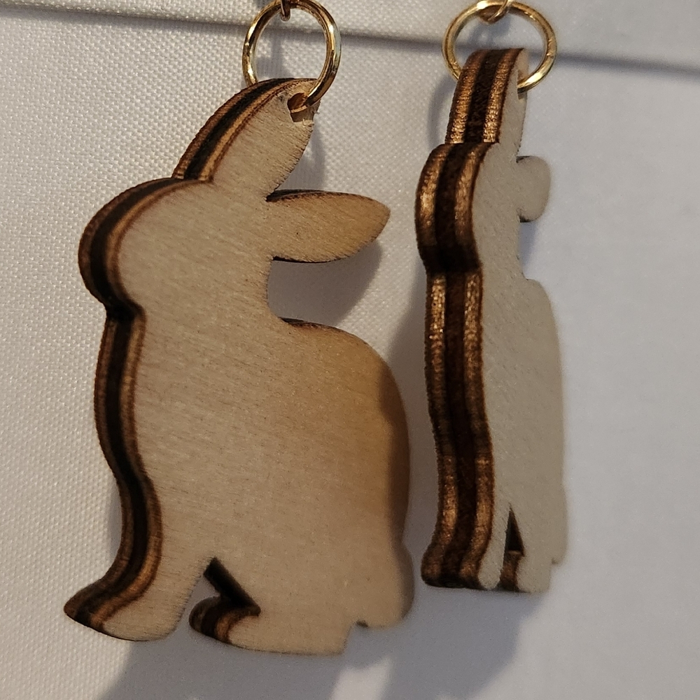 Handmade Wooden Lightweight Rabbit Earrings - Picture 2 of 4